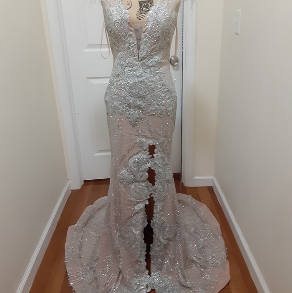 PORTIA AND SCARLETT PS6072 SILVER NUDE DRESS - Picture 6 of 8